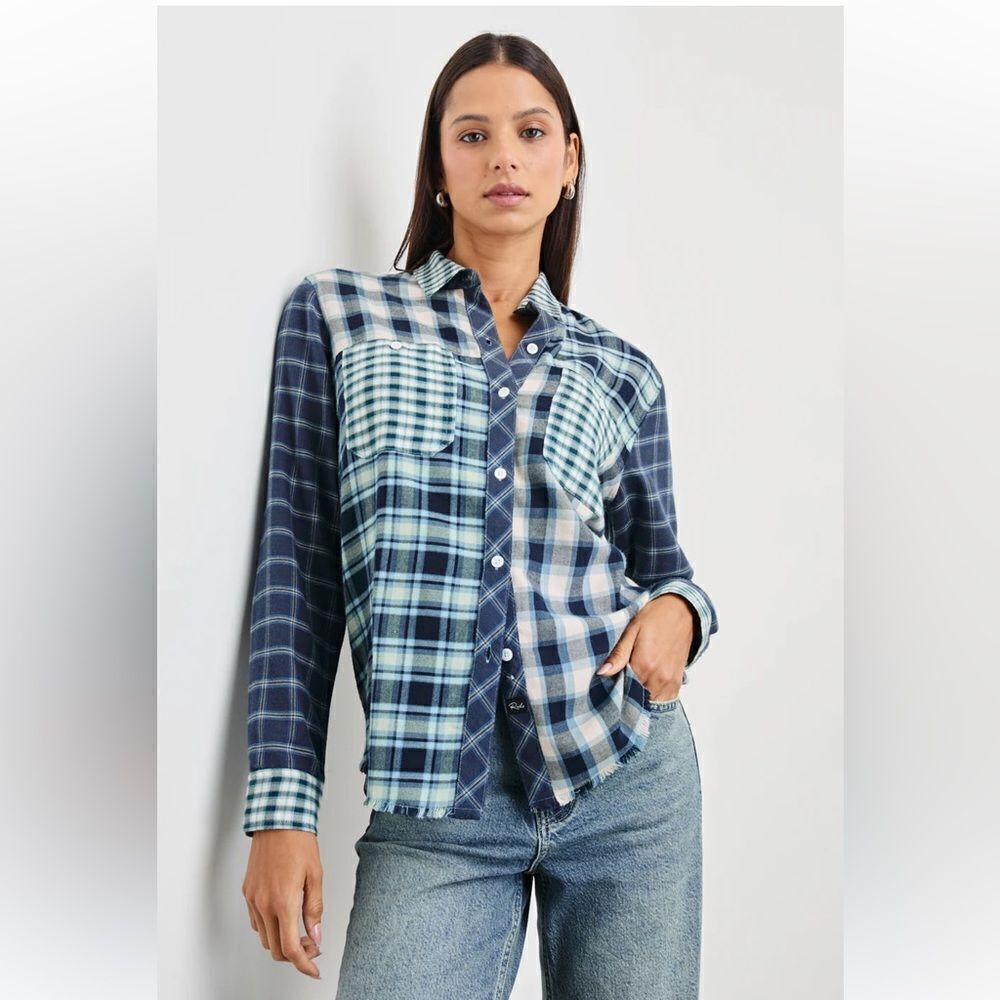 NWT Rails Brando Shirt Sky Navy Mixed Plaid XS Navy